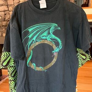 Black T-Shirt with Green Dragon Design